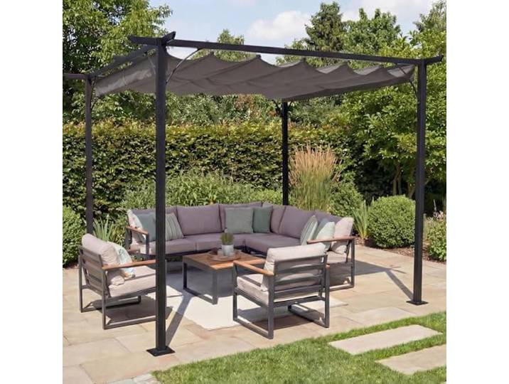 Mendler Pergola HWC-C42, 6cm-Gestell + Schiebedach - 3x3m grau Garten, Pavillon