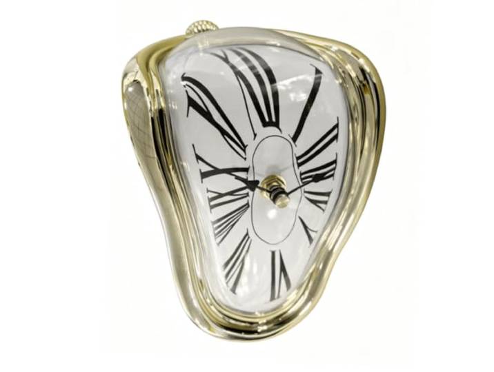 Relaxdays Horloge Salvador Dali\, à Poser sur Table/étagère\, dorée design incurvé\, fonctionnant à piles\, horloge de table