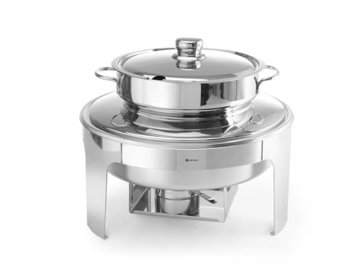 HENDI Suppen Chafing Dish, Suppenbehälter hat 2 Griffe, Deckel hat eine praktische Löffelaussparung, Warmhaltebehälter, Speisewärmer, Behälter, 10L, ø420x(h)380mm, Edelstahl