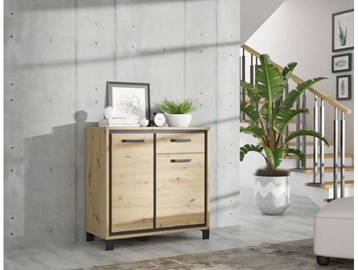 möbelando Kommode >Trondheim< in schwarz,braun - 91,4x91,2x41,5cm (BxHxT)