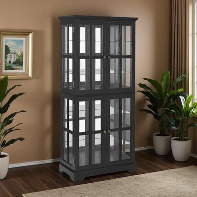 ZWYO HOSIMU "68.7""H Curio Display Cabinet 4 Doors Antique Glass Cabinet with Adjustable Shelves and Integrated Lighting, for Collectibles"