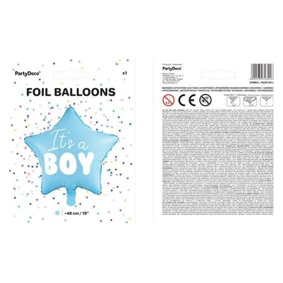 Partydeco Folienballon Its a boy Blau/Weiss, Sternförmig (1x) (FB22P-001J)