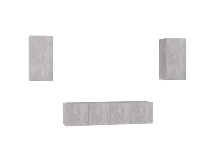 KGFHERENB 4-tlg. TV-Schrank-Set Hängend Betongrau Holzwerkstoff Moderne Wandmontage für das Wohnzimmer mit flexiblen Fächern für Medien und Bücher zur platzsparenden Organisation.