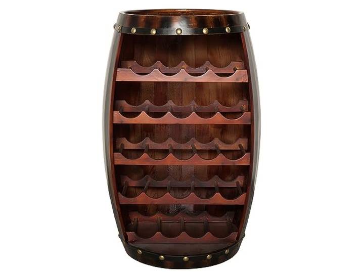 Weinregal BODEGA 80cm - braun - Pinienholz 23 Flaschen Weinfass-Optik Montiert geliefert, Ziernieten, abgesetztes Fach, Bartisch nutzbar, pflegeleichte Oberfläche, authentische Details
