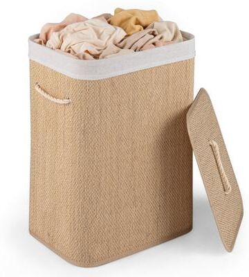 Costway 19 Gal Capacity Bamboo Clothes Hamper with Removable Liner and Portable Handles-Natrual