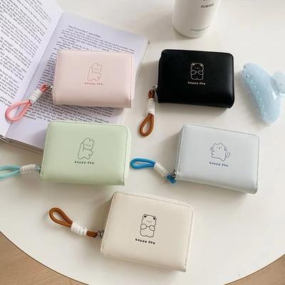 Discount Dollar Deals Cute Cartoon Women Wallet Bear Rabbit Cat PU Leather Coin Purse Short Wallet For Everyday Use light Purple
