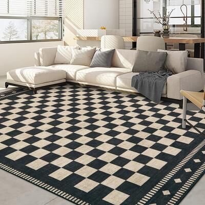Garvee Modern Geometric Checkered Non-Slip Low Pile Area Rug