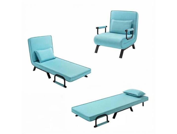ROVRYN Fauteuil-lit convertible 3-en-1 bleu dossier réglable 5 positions 1 place structure métallique