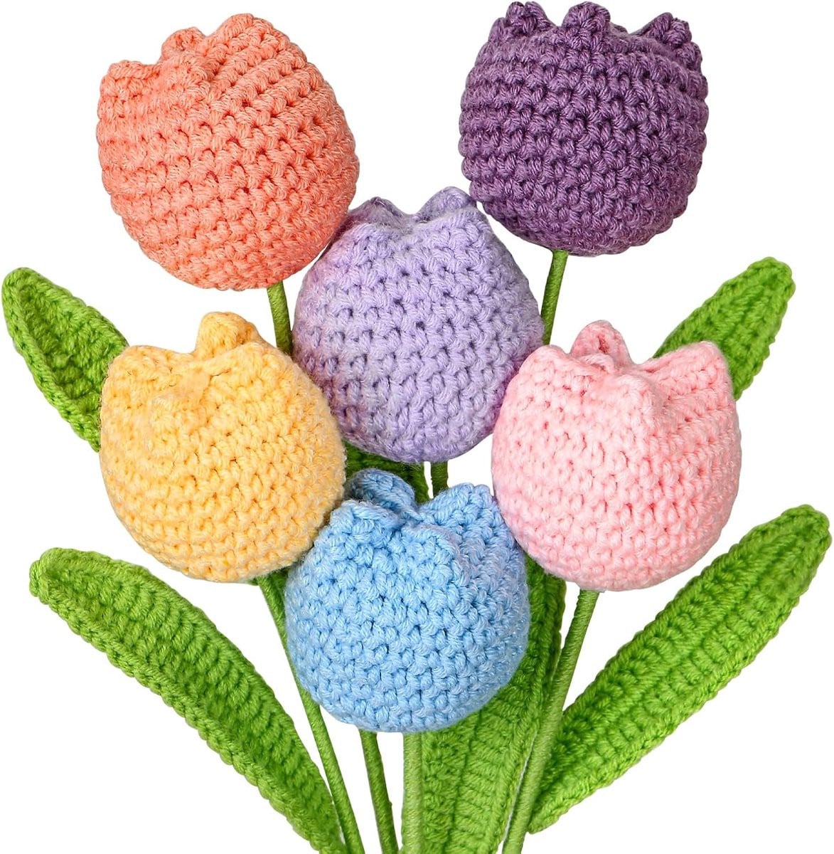 SnelShoppen Set van 6 Gehaakte Kunstmatige Tulpen in Multicolour