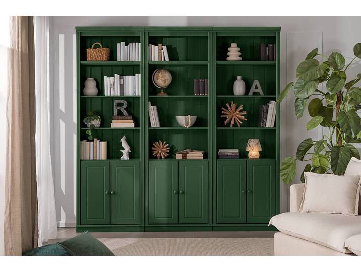 Bibliothèque massive C Pin massif verni Vert/Pin vert forêt 222 x 223 x 37cm