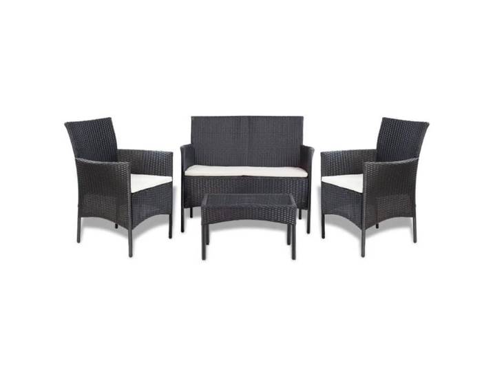 Magnifique Mobilier de jardin 7 pcs Résine tressée Noir et blanc crème