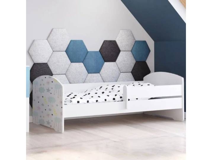 Lit enfant blanc LUK– 160x80 avec barrière et motif étoiles