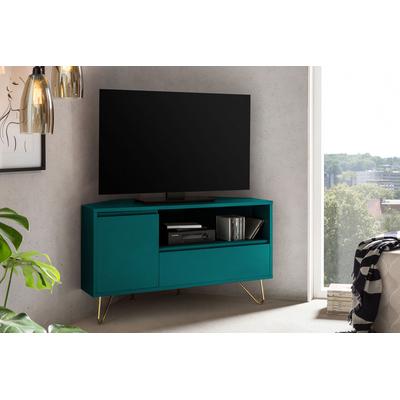 TV-Board SALESFEVER "Bolton Moderne TV-Eckkommode", blau (petrol, gold), B:100cm H:58cm T:50cm, MDF, Metall, Sideboards, TV-Board, Ecklösung, TV-Kommode matt lackiert, Push-to-open Funktion