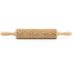 Teigrolle Bienenwaben, groß, 43 cm, Nudelholz, Prägerolle, Muster, Motiv, Rolle, Buchenholz, 330357
