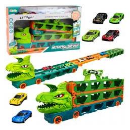 Lean Toys Dinosaurier-Truck mit Federn, Schienen für Autos, Transporter, Launcher 4in1 (68076369)