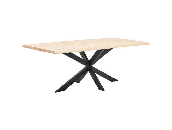 Linea Natura Esstisch, Schwarz, Zirbelkiefer, Holz, Zirbelkiefer, massiv, rechteckig, X-Form, 100x75x200 cm, Esszimmer, Tische, Esstische, Baumkantentische
