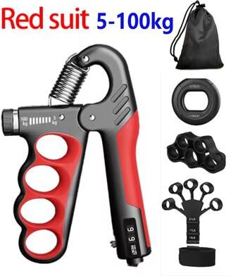 Inspire Curations PowerGrip Pro 5 Piece Grip Strength Trainer Kit With Adjustable Hand Gripper & Forearm Exercisers red
