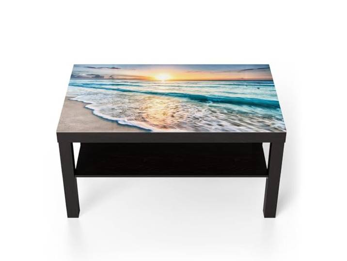 DEQORI Glastisch schwarz groß 90x50 cm Motiv Küste im Morgenlicht ausgefallener Beistelltisch aus Glas Hochglanz Couchtisch fürs Wohnzimmer moderner Couch Tisch mit Design