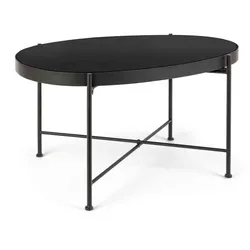Couchtisch Rashida aus Metall mit Glasplatte, modernes Design, Schwarz, 70x46 cm