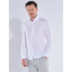 ENGBERS GERMANY Herren Langarmhemd mit eingewebten Streifen Weiß slim fit uni Button Under - L