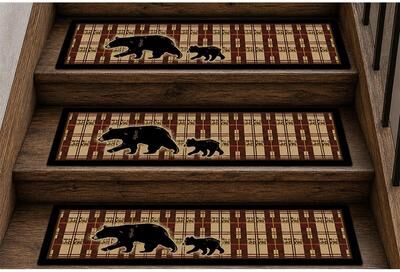 Mayberry Rug "Cozy Cabin Bear Tread Non Skid Lodge Stair Treads 9""x30"""