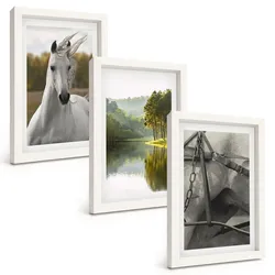 BILDER SET 3er Set - 20x30 cm Weißer Rahmen - Natur des Flusses White Horses