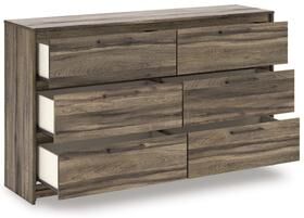 Benjara Eli Wide Dresser 6 Drawers Antique Gray Metal Pulls Weathered Brown