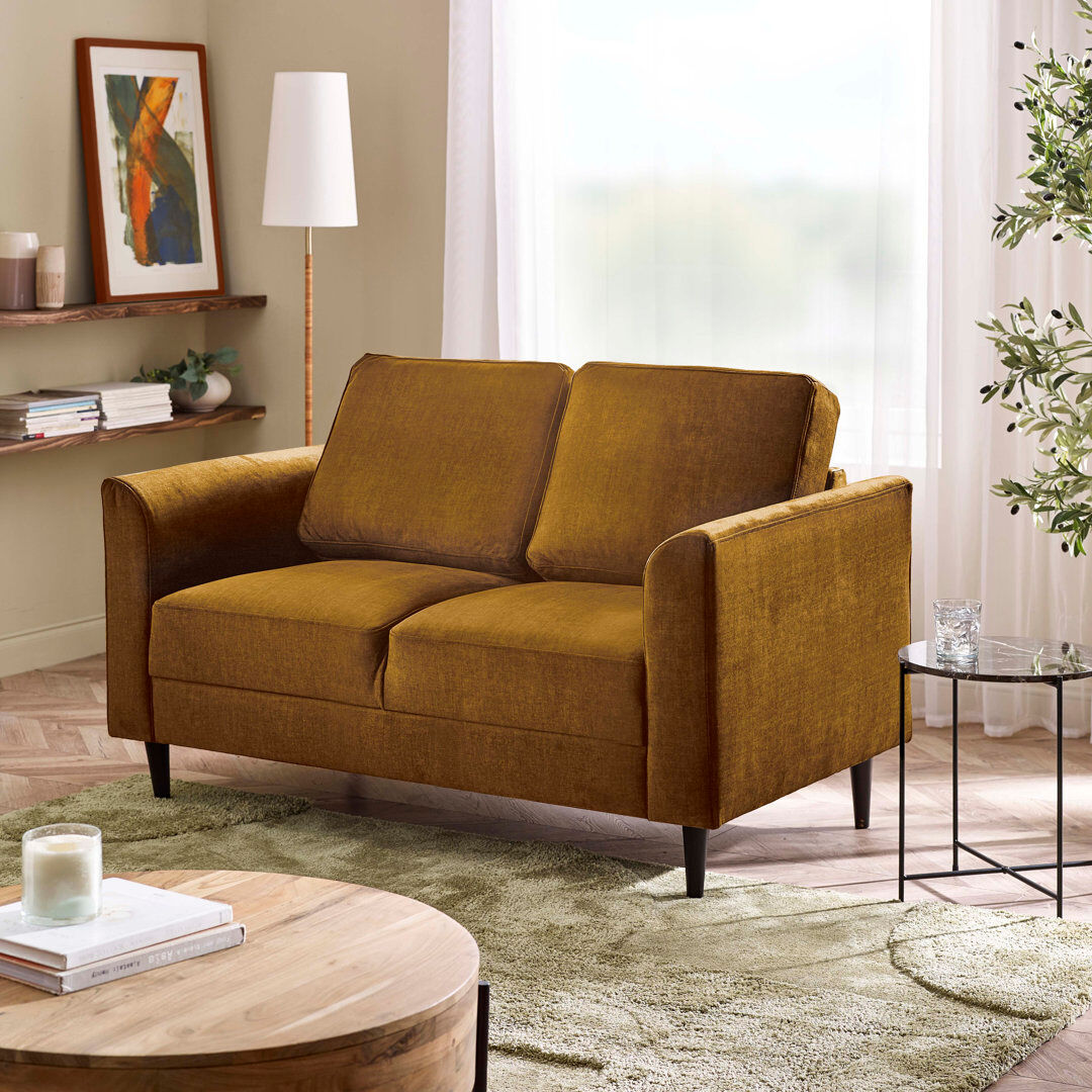 Ebern Designs Logi Fabric Seater Sofa - Upholstered Modern Minimalist Boxy Style Orange 2