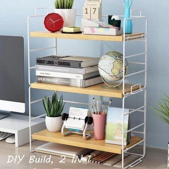 Verstelbare Desktop Boekenplank Organizer voor Bureau en Thuiskantoor - Ruimtebesparend Opslagmeubel