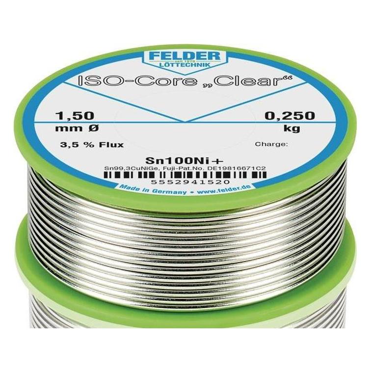 Felder Lötdraht ISO-Core Clear 1,5 mm 250 g Sn100Ni+ (Lötdrahtspender) (5552941520)