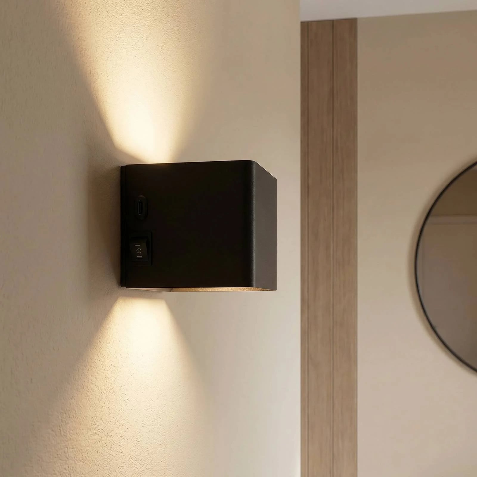 Naeve Leuchten Cube LED wandlamp zwart modern metaal dimbaar