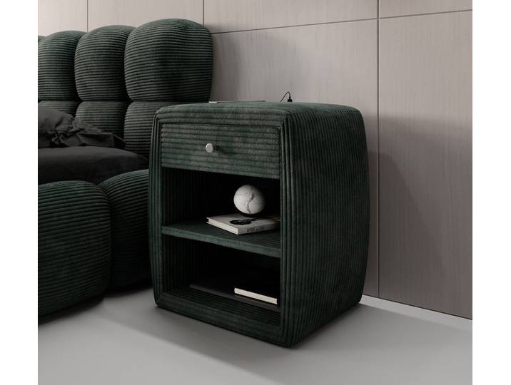 Designer Nachttisch Lilly mit USB Anschluss in Cord - Grün - Luxusbetten24