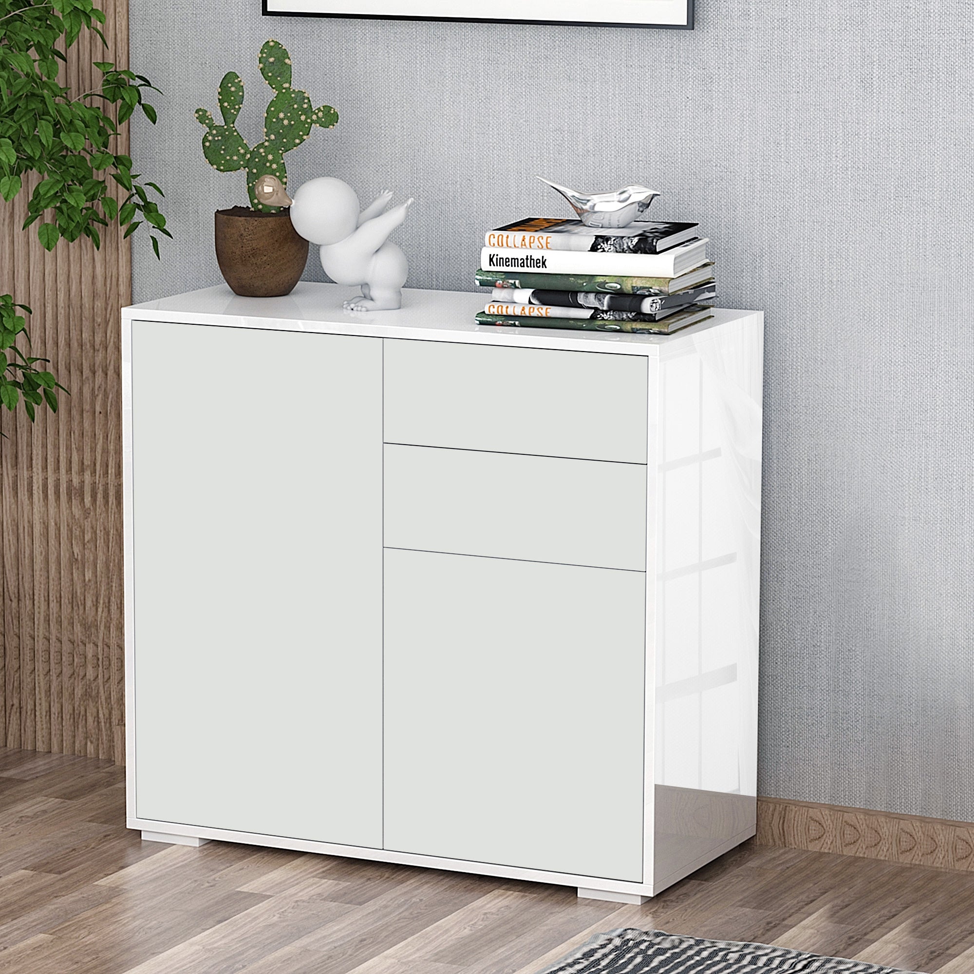 giordanoshop Mobile Multiuso 2 Cassetti 2 Ante 79x36x74 cm in Legno Bianco...