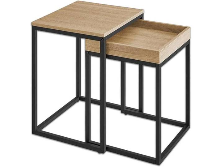 Best for Home Beistelltisch Quadratisches Couchtisch Set – modernes Industrial Design 2-teilig (Tischset, 2-St., 1 Set bestehend aus 2 ineinander schiebbaren Couchtischen), Industrial-Design, platzsparendes ineinander schiebbares Set