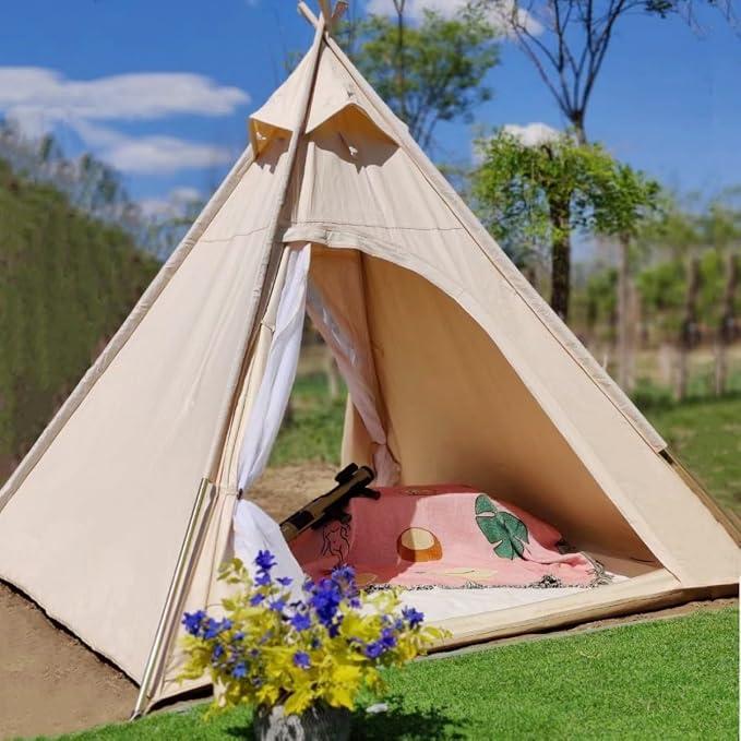 Silecomplaza Outdoor 2M Leinen Camping Pyramide Tipi Zelt Erwachsenes Indianer Teepee Zelt für 23 Personen
