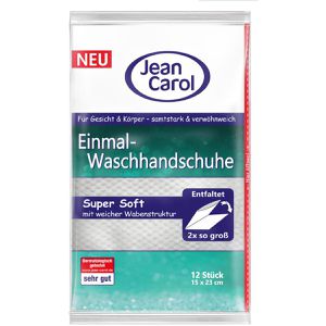 Jean-Carol Einmalwaschlappen Waschhandschuhe, 23 x 15cm, Super Soft, trocken, 12 Stück