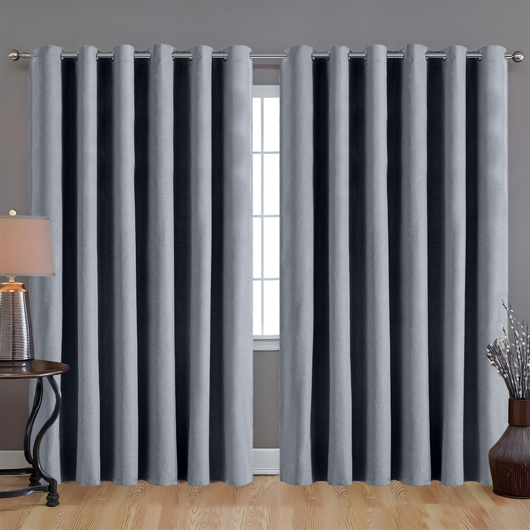 17 Stories Linen 100% Blackout Eyelet Ring Top Readymade Curtain for Window & Doors 2 Panel Grey 228cm Width x 228cm Drop