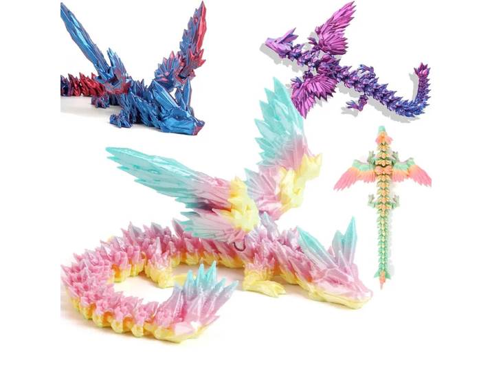 Joli Dragon imprimé en 3D, gemme colorée, Figurines de Dragon, Joint mobile rotatif, artisanat de bureau, Style occidental Orn