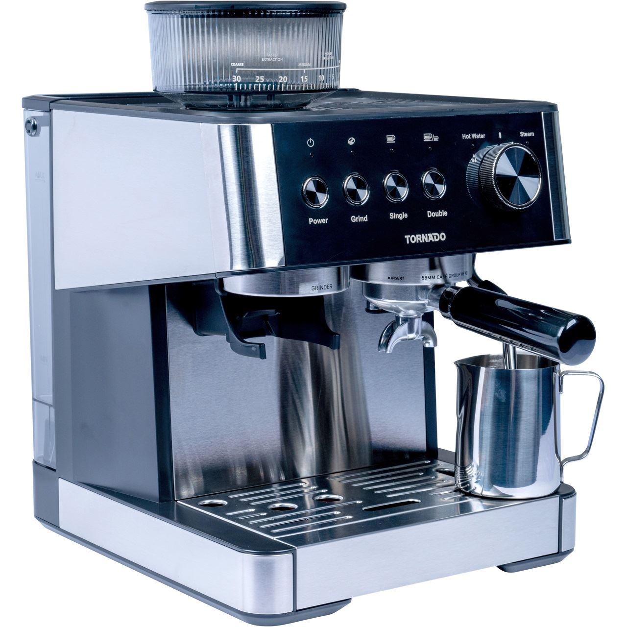 Tornado Siebträgermaschine TCM-5431-GS Edelstahl und Schwarz