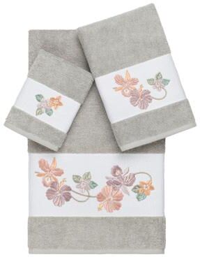 Authentic Hotel and Spa Turkish Cotton Floral Vine Embroidered Light Grey 3-piece Towel Set