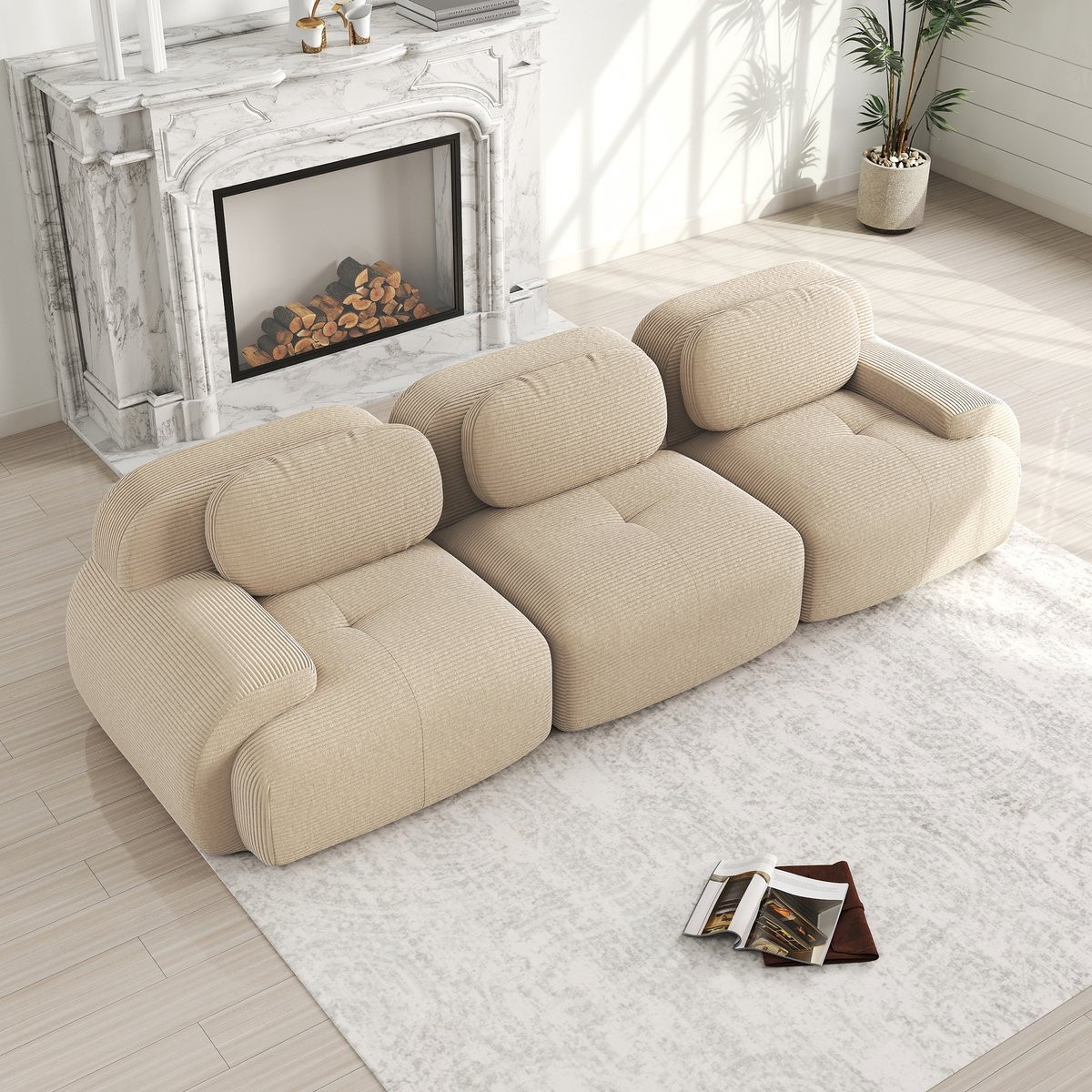 Modulaire 3-Zits Bank Corduroy - Ribfluweel Bekleding - Beige