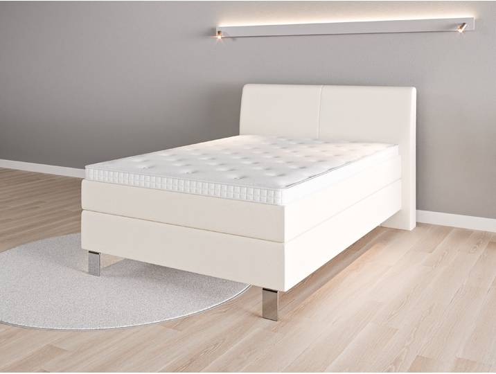 Boxspringbett 140x200 Nr. 1 - Beige/Braun (Cremeweiß) - Feiner Strukturstoff