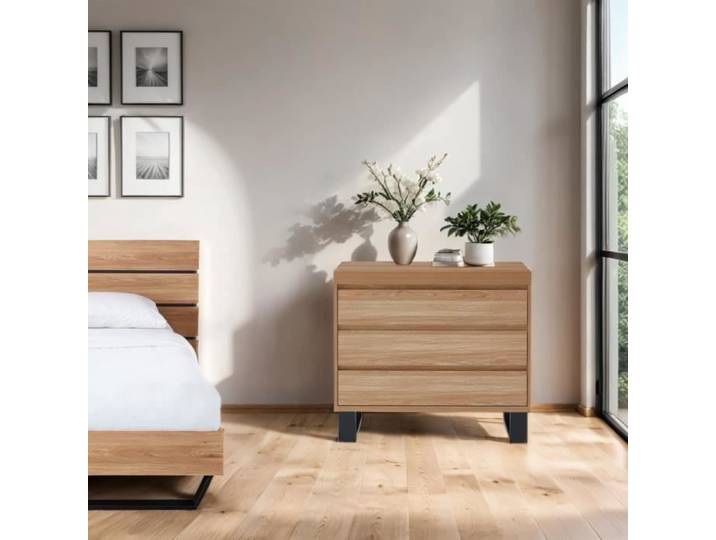 Commode - BAÏTA - FELIX - Effet chêne - 3 tiroirs - L90 x P39 5 x H80 cm