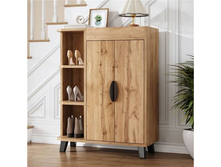Petit meuble à chaussures design bois double porte + étagère supérieure parfait pour entrée