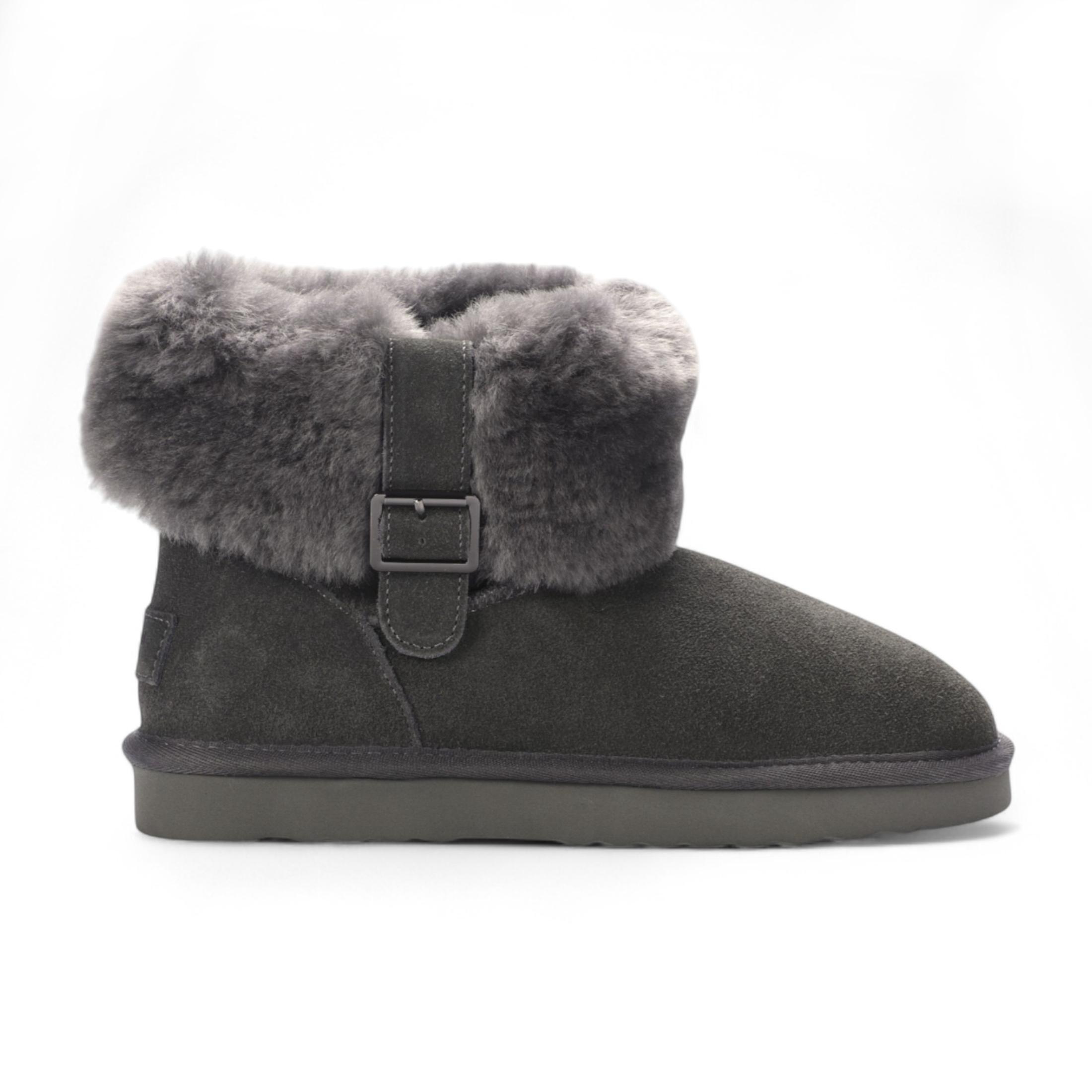 Infinity Leather Damen-Winterstiefeletten aus echtem Schaffell, Wildleder - Grau