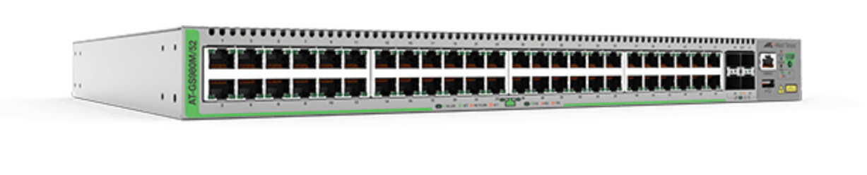 Allied Telesis AT-GS980M/52-50, Managed, Gigabit Ethernet (10/100/1000), 100 Gigabit Ethernet, Vollduplex, Rack-Einbau, Wandmontage