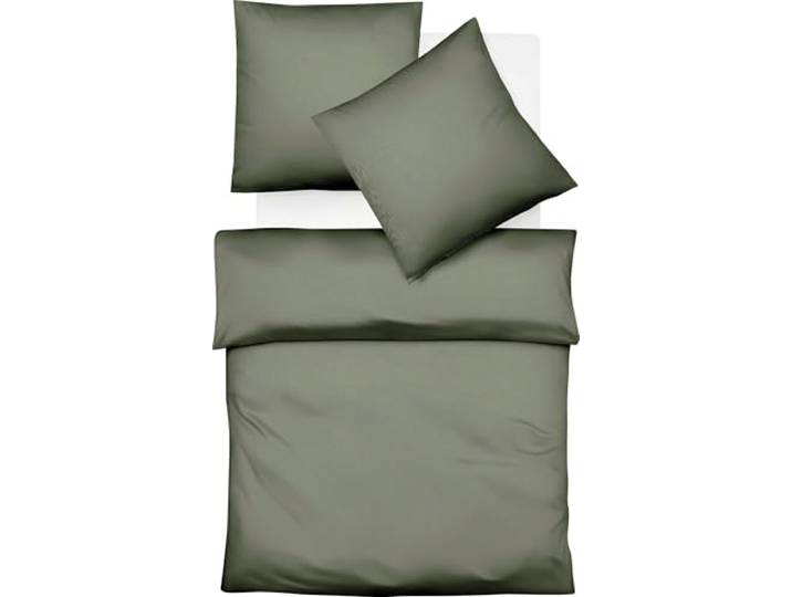 fleuresse Lech Edelflanell Bettwäsche 135x200 Fischgrätmuster Uni Oliv grün 603089-05