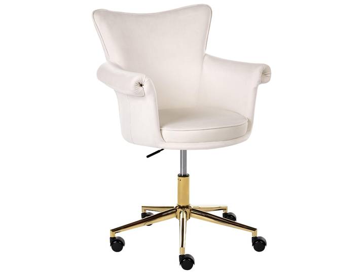 BELIANI Schreibtischstuhl Cremeweiß Samt Gepolstert Drehbar Höhenverstellbar Rollbar mit Armlehnen Luxus Homeoffice Schminkstuhl Make-up Drehstuhl