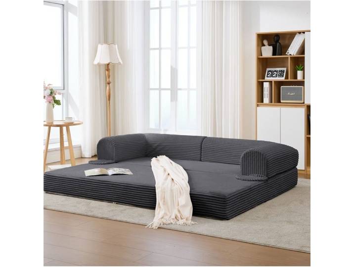 Ensemble Canapés Modulaires 3 Places de Sol - ELVMI - 1 Place + 2 Places Déhoussable Tissu Côtelé - Gris