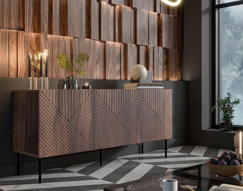 Best Mobilier Buffet bas effet bois 3 portes bois Marron 150x70x42cm